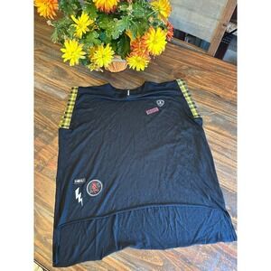 Ultracor T-Shirt Black Patches yellow‎ Plaid Accents Sleeveless Top